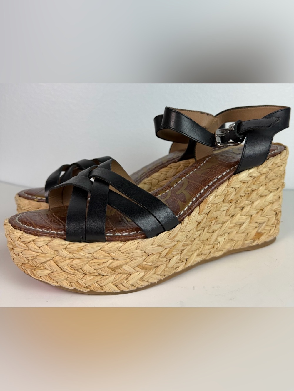 Sam Edelman 10 Darline Strappy
Platform Wedge Sandal Espadrille Black Leather